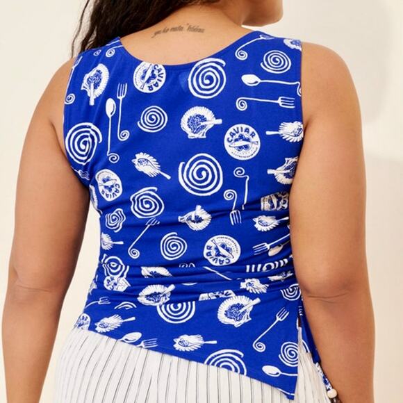 New Lisa Says Gah Erin Tank Top Asymmetrical Ruched in Blue Caviar Dreams Print - Picture 11 of 13